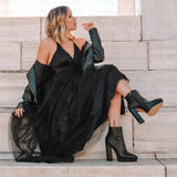 kamames Onlymaker Women Ankle Boots Pointed Toe Black Matte Flock12CM Chunky Heel Platform Booties Party Shoes Large Size Short Boots
