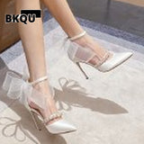 kamames 2022 New Women's Shoes Summer Bow Fairy Style Fashionable Niche Women's High Heels Sweet Stiletto Shoes