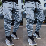 New Men's Casual Cargo Pants Loose Plus Size Striped Multi Pocket Sports Fitness Hip Hop Jogging Pants S-3XL