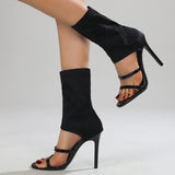 kamames Women's Shoes Summer Women's High-Heeled Sandals 2024 Summer New Elastic Cloth Slippers With Open Toes And High Heels
