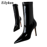 kamames 2023 New Winter Ankle Boots Women Fashion High Quality Smooth Patent Leather Pointed Toe Party Ladies Pumps Shoes