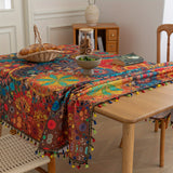 Vibrant Red Polka Dot Bohemian Linen Tablecloth with Tassels - Stunning Geometric Digital Print, Washable, Durable, and Easy Care for Festive Gatherings, Everyday Meals, and Outdoor Parties - Handcrafted with Love for a Unique Touch