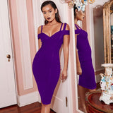 kamames Midi Bandage Dress for Women Elegant Off The Shoulder Bodycon Dresses 2022 Summer V-neck Sexy Evening Club Party Dress