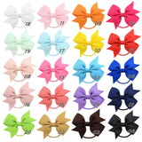 20Pcs/lot Solid Grosgrain Ribbon Bows For Baby Girls Ponytail Holder Hair Bands Elastic Rope Handmade Headband Hair Accessories