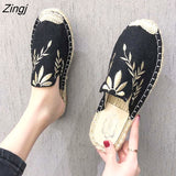 kamames Flower Embroider Shoes Woman Hemp Canvas Flats Shoes Ladies Espadrilles Loafers Round Toe Cotton Moccasins Shoe Walking