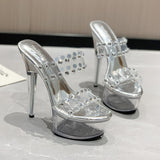 kamames kamames Fashion Summer New Pointed Transparent Waterproof Platform Fine Heel Fashion Runway Ultra High Heel Women's Single Shoes And Sandals