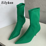 kamames New Candy Color Pointed Toe ANKLE Boots Women High Heel Shoes Street Fashion Style Short Stretch Booties