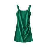 Zingj Zingj New Pleated Vest Dress Summer Women's Solid Color Square Collar Sleeveless Hip Skirt