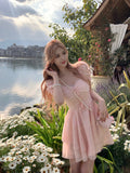 kamames Summer Chiffion Sweet Fairy Mini Dress For Women Kawaii Evening Party Birthday Prom Midi Dress Korean Fashion Clothing