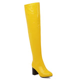 kamames Sgesvier Fashion Over the Knee Boots Women Orange Red Yellow Green Thigh High Boots Square High Heels Party Shoes Lady Plus Size