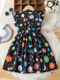 Girls Galactic Adventure Dress with Lettuce Sleeves - Casual A-line for Holiday Parties & Summer Fun - The Perfect Gift