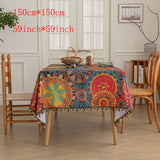 Vibrant Red Polka Dot Bohemian Linen Tablecloth with Tassels - Stunning Geometric Digital Print, Washable, Durable, and Easy Care for Festive Gatherings, Everyday Meals, and Outdoor Parties - Handcrafted with Love for a Unique Touch