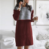 kamames Autumn Winter Round Neck Vintage Patchwork Knitting Dress Women Loose Casual Straight Dresses Robe Femme Vestidos De Fiesta