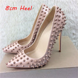 kamames 12cm high heeled shoes women brand fashion pointed toe rivet shoes women exquisite ladies party shoes MD008 ROVICIYA