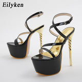 kamames New Platform Narrow Band Peep Toe Women Sandals 2023 Summer Sexy Buckle StrapSuper Thin High Heel Evening Party Shoes