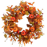 24 inch Fall Wreath Thanksgiving Pumpkin Wreath for Front Door with Maple Leaves Harvest Wreath for Door Window Porch Thanksgiving Halloween Decor