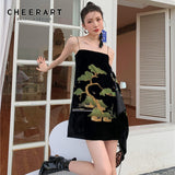 kamames Pine Black Summer 2021 Slip Dress Women Mini Spaghetti Strap Cami Dress Ladies Designer Chinese Traditional Dress