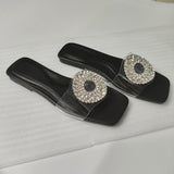 kamames ZAR Woman 2022 Flat Shoes Spring Summer Sexy Fashion Crystal Square Toe Flat-Heeled Beach Sandals For Women Slippers Plus Size