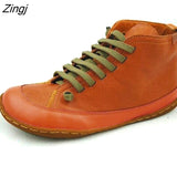 kamames Women Leather Ankle Boots 2023 Autumn Winter Vintage Woman Waterproof Flats Women's Casual Ladies Lace Up Female Shoes Plus Size