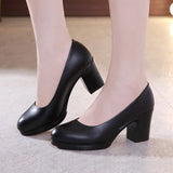 kamames Work Shoes Black Job Interview Formal Dress Round Head Thick Heels Large Size 40-43 Women's Single Shoes