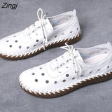 kamames Newest Designer Woman Flats Breathable Sew Oxford Sneakers Women Casual Lace Up Split Hollow Moccasins Loafer Shoes