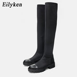 kamames 2023 New Platform Over The Knee Boot Women Slim Stretch Fabric Long Sock Boots Winter Low Heel Casual Ladies Shoes
