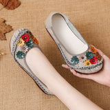 kamames kamames Spring And Summer New Soft-Soled Low-Heeled Women's Shoes National Style Leather Flowers Women's Singles Shoes Comfortable And Soft Mother Shoes