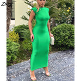 kamames Sexy Backless Evening Maxi Dress Women Green Sleeveless Round Neck Elegant Women Dress Summer Skinny Party Clubwear 2022