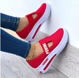 kamames Breathable Mesh Round Toe Platform Sports Shoes Women Size 43 Wedge Casual Sneakers Women Non Slip Vulcanized Shoes