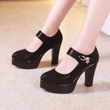 kamames Catwalk High Heels Women's Thick Heels Waterproof Table Pointed Black Work Shoes Velcro Women's Singles Shoes