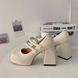 kamames Word With High Heels For Women With Single Shoes 2024 Spring New Korean Version Of Thick Soles, Thick Heels, Square Heels, Retro Mary Jane Shoes