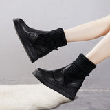 kamames Boots Leather With Plush Wool Bobbin Rice White Thick Soles Women's Cotton Shoes Raised Short Boots Flat Heels Women's Boots