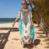 Zingj Bohemian Printed V-neck Batwing Sleeve Side Split Loose Summer Dress Long Tunic Women Plus Size Beach Wear Maxi Dress Q1200