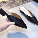 kamames Summer Fashion Women Pointed Toe Slipper Nude White Square Low Heels Outsides Ladies Slides Luxury Brand Beach Mules Shoes