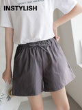 kamames Women Summer Casual Solid Cotton Linen Loose Shorts Korean Harajuku Elastic Waist Wide Leg Short Pants Summer Basic Chic Shorts