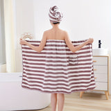 2pcs High Quality Striped Bath Towel Set, 1 Soft Cover Up Towel Skirt + 1 Super Absorbent Hair Drying Towel, Skin-friendly Shower Towel Set Gift, Bathroom Supplies, Home Supplies