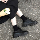 kamames Leather Shoes Female Spring And Autumn Round Head 2024 New British Style Thick Primer Black Retro Dress Jk Shoes