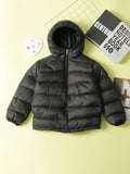 Kid's Solid Color Hooded Padded Jacket, Light-weight Warm Zip Up Coat, Boy's Clothes For Winter Outdoor, As Gift