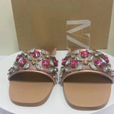 kamames ZAR Woman 2022 Flat Shoes Spring Summer Round Toe Sexy Acrylic Rhinestones Outer Wear Plus Size 41 Sandals And Slippers Women