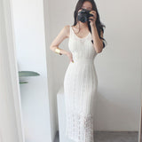 kamames Women Knit Sleeveless Midi Female Fashion Chic Tank Dress Summer One Piece Elegant Hollow Out Clothes