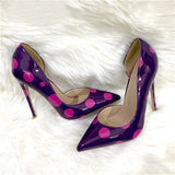 kamames Rose Polka Dot Women PU Leather D'Orsay Pointy Toe 12cm High Heel Party Wedding Shoes Elegant Stiletto Pumps QP166
