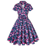 kamames Bird Print Summer 2022 Women Vintage Dress Beach Green Retro Pin UP Casual Party Robe Rockabilly 60s Swing Sundress