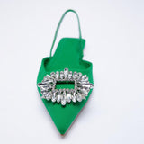 kamames ZAR 2022 Summer New Green Single Shoes Women Fashion Pointed Toe Flat Rhinestone Muller Sandals And Slippers Woman Shoes Luxury
