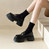 kamames Shoes Women's 2024 New Autumn Thick-Soled Vintage Shoes With British Style Small Leather Shoes Black Shoes Jk Single Shoes