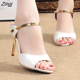 kamames Women Sandals Fashion Beautiful High Heels Sandals Silver Golden Thin Heel Ladies Summer Shoes Plus Size 41 42 43