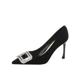 kamames kamames Buckle Diamond Black High Heels Women's 2023 Spring And Autumn New Professional Pointed French Shoes
