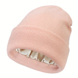 Soft Satin Lined Beanie - Winter Warm Skull Cap for Women Men - Thick Knit Hats, Cold Proof, Solid Color, Cuffed Design, Unisex Accessories