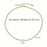 1pc Elegant Bohemian Style Freshwater Pearl Necklace With Random Baroque Shapes, Crystal Choker, Stainless Steel Clasp & Chain, Adjustable 15.2+2 Inches, Perfect For Spring/Summer Beach Vacation