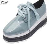 kamames new Spring Casual Solid Flat Women Shoes Patent Leather Lace-Up Loafers Flat Platforms British Style Ladies Oxfords35-42