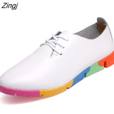 kamames Breathable Genuine Leather Flats Shoes Woman Sneakers Tenis Feminino Nurse Peas Flats Shoes Plus Size Women Shoes